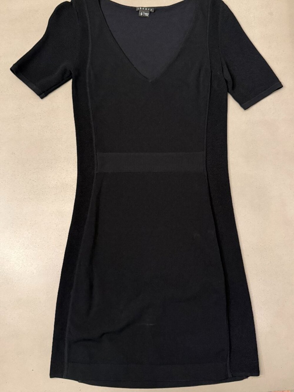 Theory Julialynn Black V-Neck Short Sleeve Dress, Size S